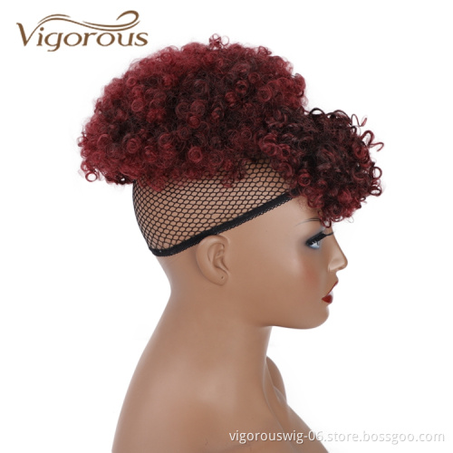 Vigorous High Quality Cheap Price Ombre Burgundy Bang Ponytail Kinky Curly Chignon Fiber For Black Women Synthetic Afro Hair Bun